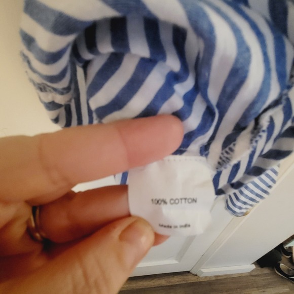 AND Small Striped Cotton WrapTop ShortSleeve TieWaist Blouse Collar Asymmetrical - Picture 5 of 5